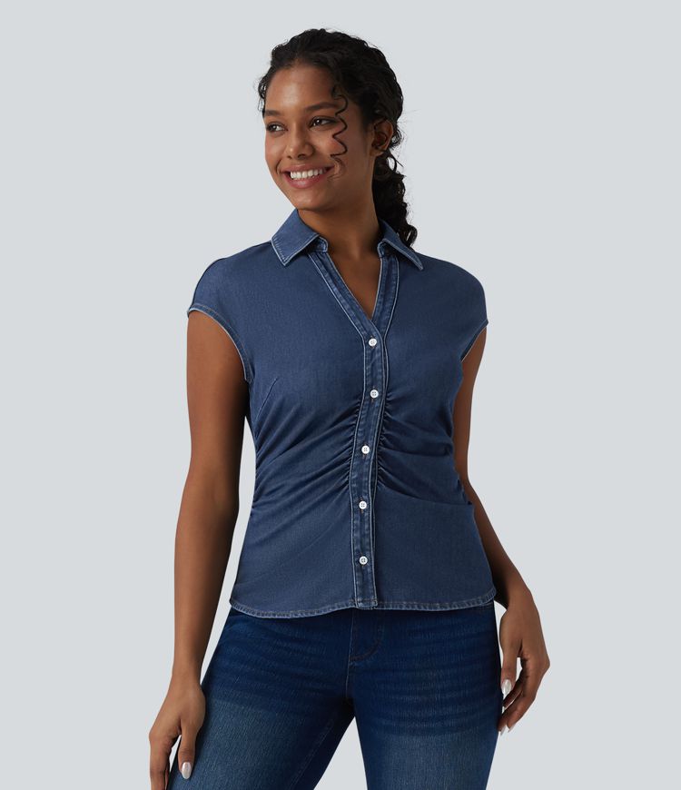 Halara Flex™ V Neck Sleeveless Denim Casual Shirt