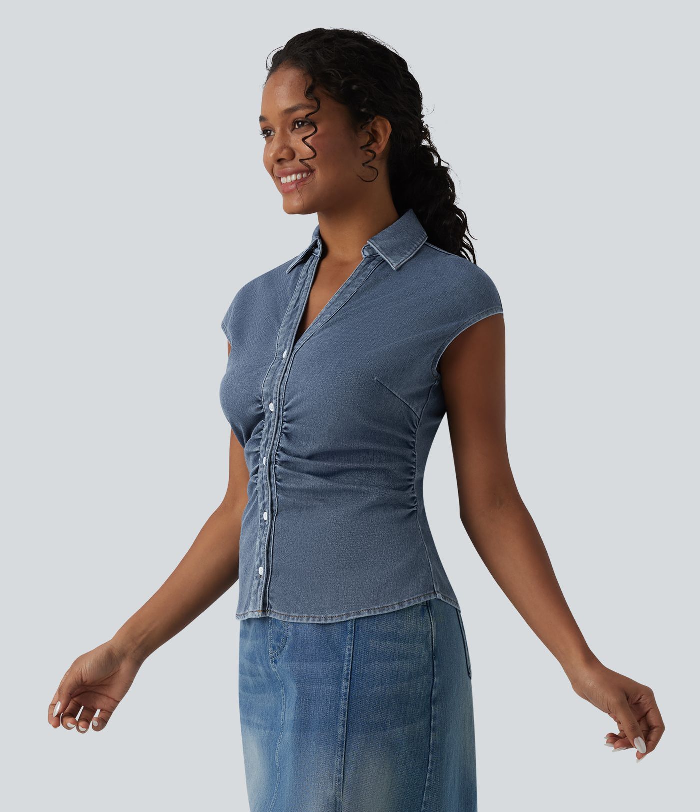 Halara Flex™ Chemise casual sans manches en jean col V