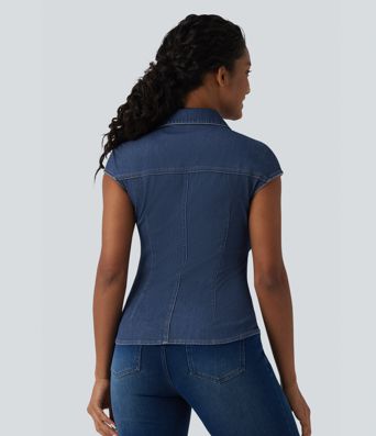 Halara Flex™ V Neck Sleeveless Denim Casual Shirt