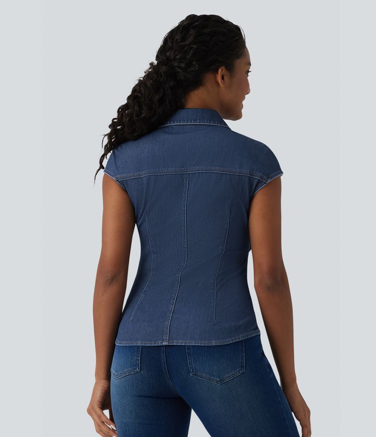 Halara Flex™ V Neck Sleeveless Denim Casual Shirt
