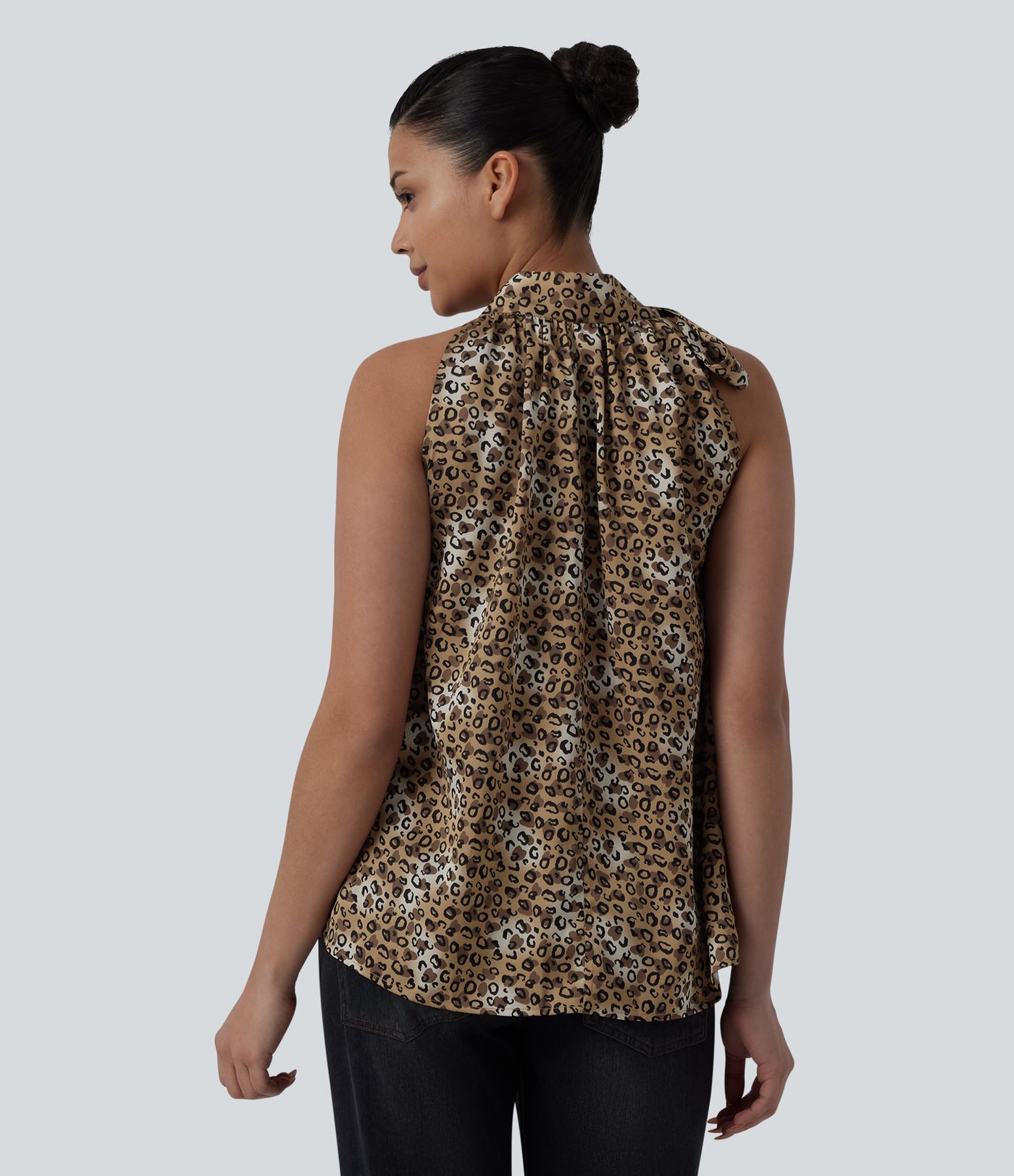 Stand Collar Leopard Print Casual Tank Top
