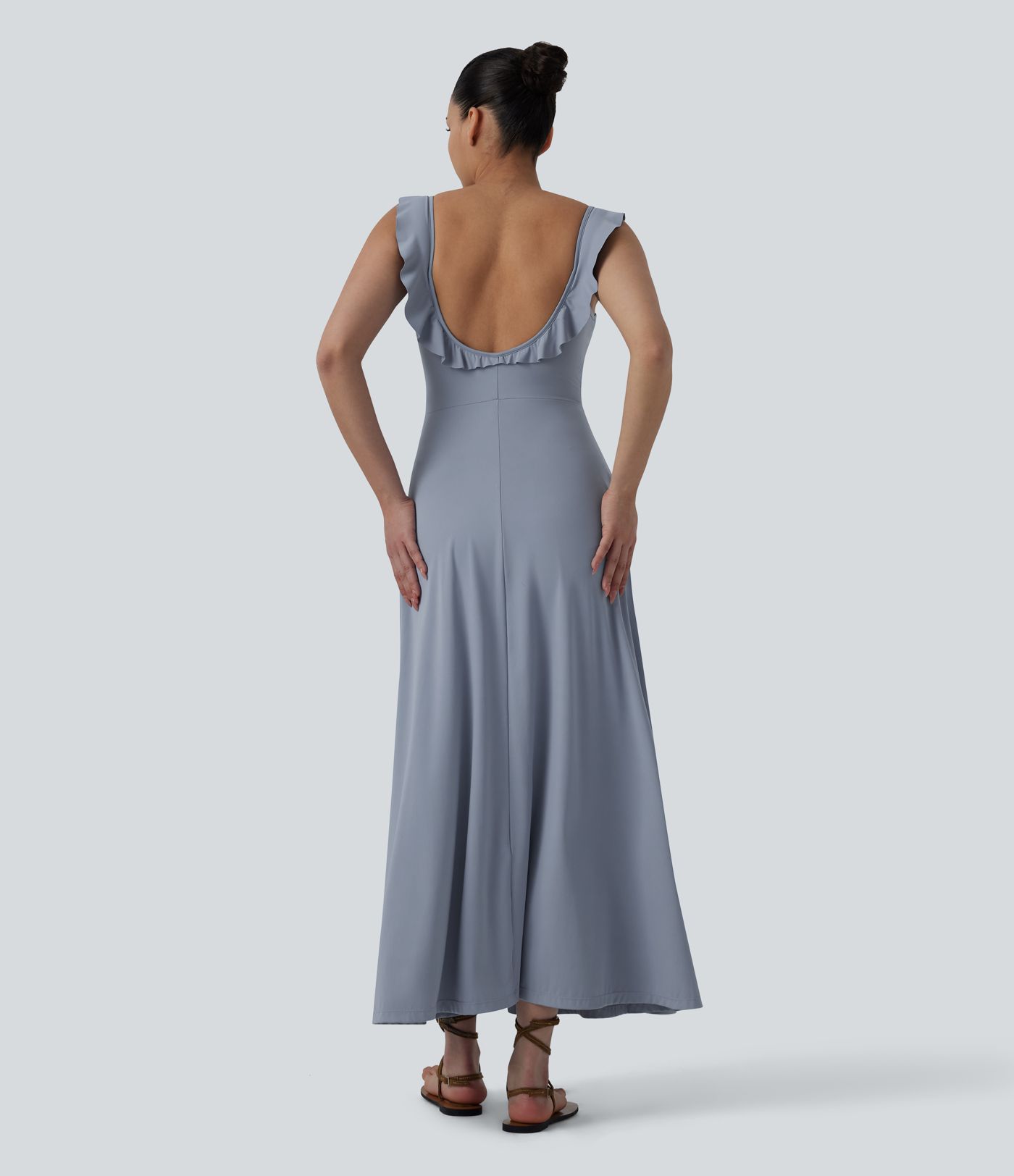 Built-in Bra Ruffle Flowy Maxi Dress
