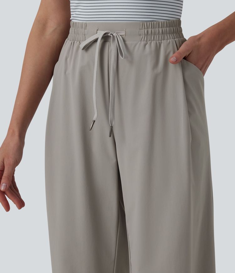 Pantalon casual coupe droite taille mi-haute avec cordon de serrage et poches