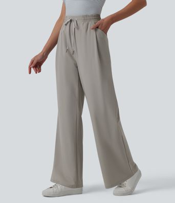 Pantalon casual coupe droite taille mi-haute avec cordon de serrage et poches
