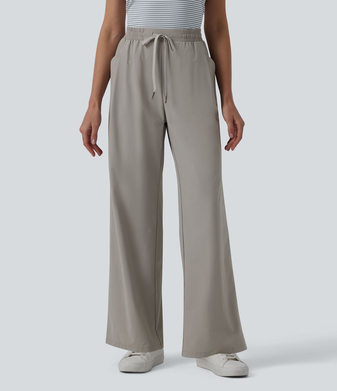 Pantalon casual coupe droite taille mi-haute avec cordon de serrage et poches