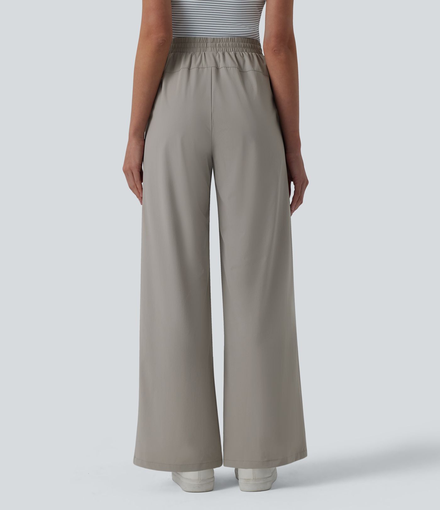Pantalon casual coupe droite taille mi-haute avec cordon de serrage et poches