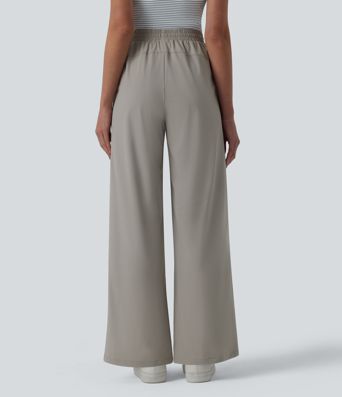 Pantalon casual coupe droite taille mi-haute avec cordon de serrage et poches