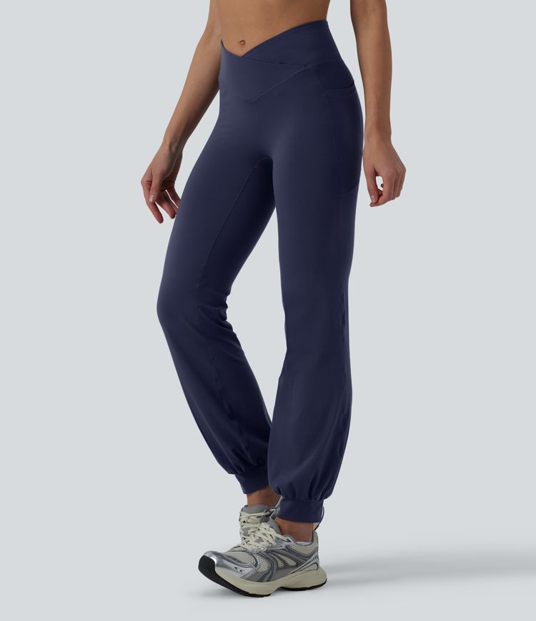 SoftlyZero™ High Waisted Crossover Dance Joggers with Pockets-UPF50+ SoftlyZero™ High Waisted Crossover Dance Joggers with Pockets-UPF50+