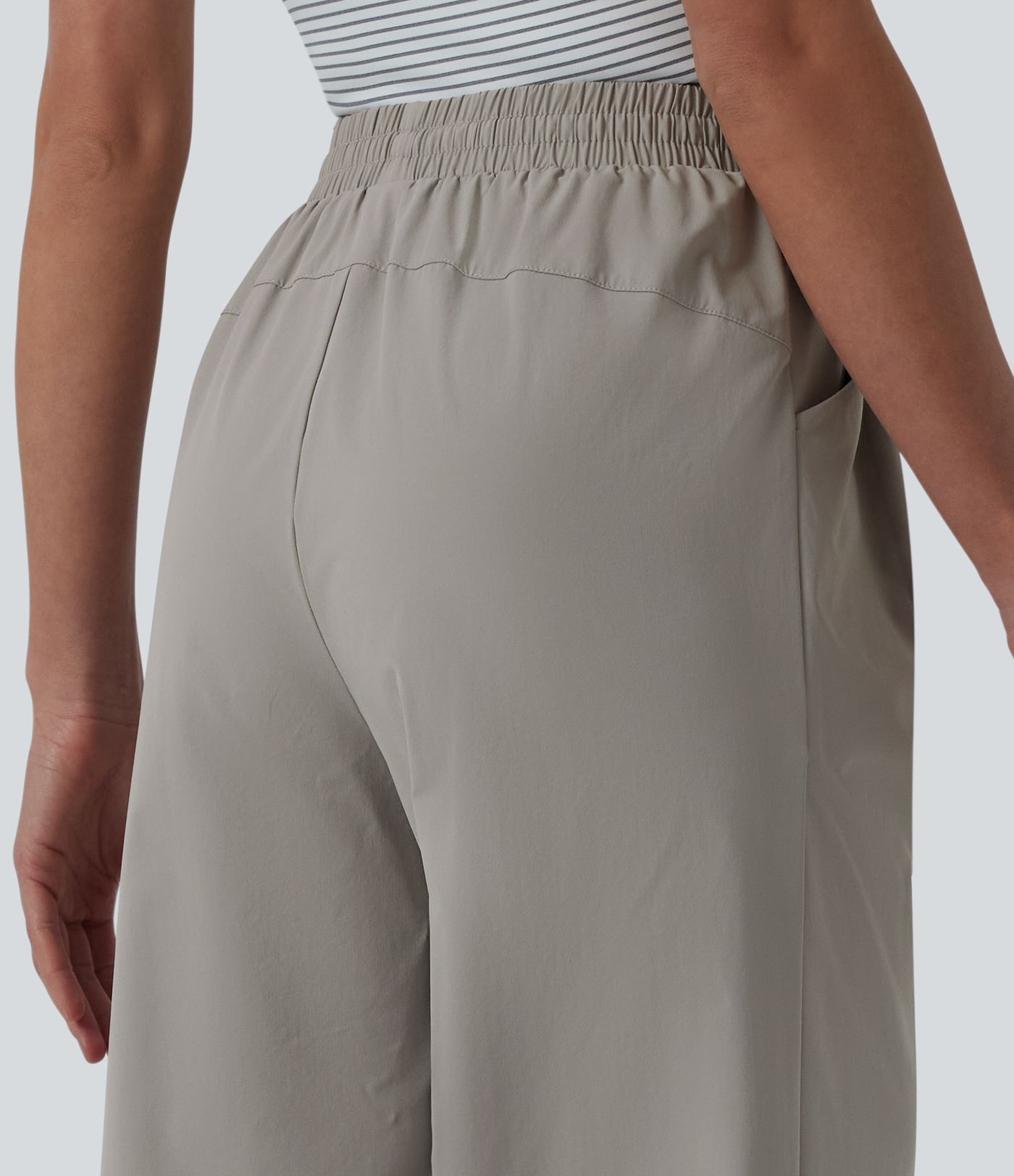 Pantalon casual coupe droite taille mi-haute avec cordon de serrage et poches