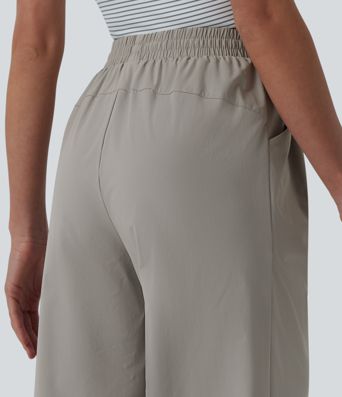 Pantalon casual coupe droite taille mi-haute avec cordon de serrage et poches