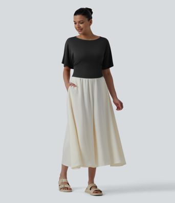 Boat Neck Ruffle Short Sleeve Tie Back Casual Top