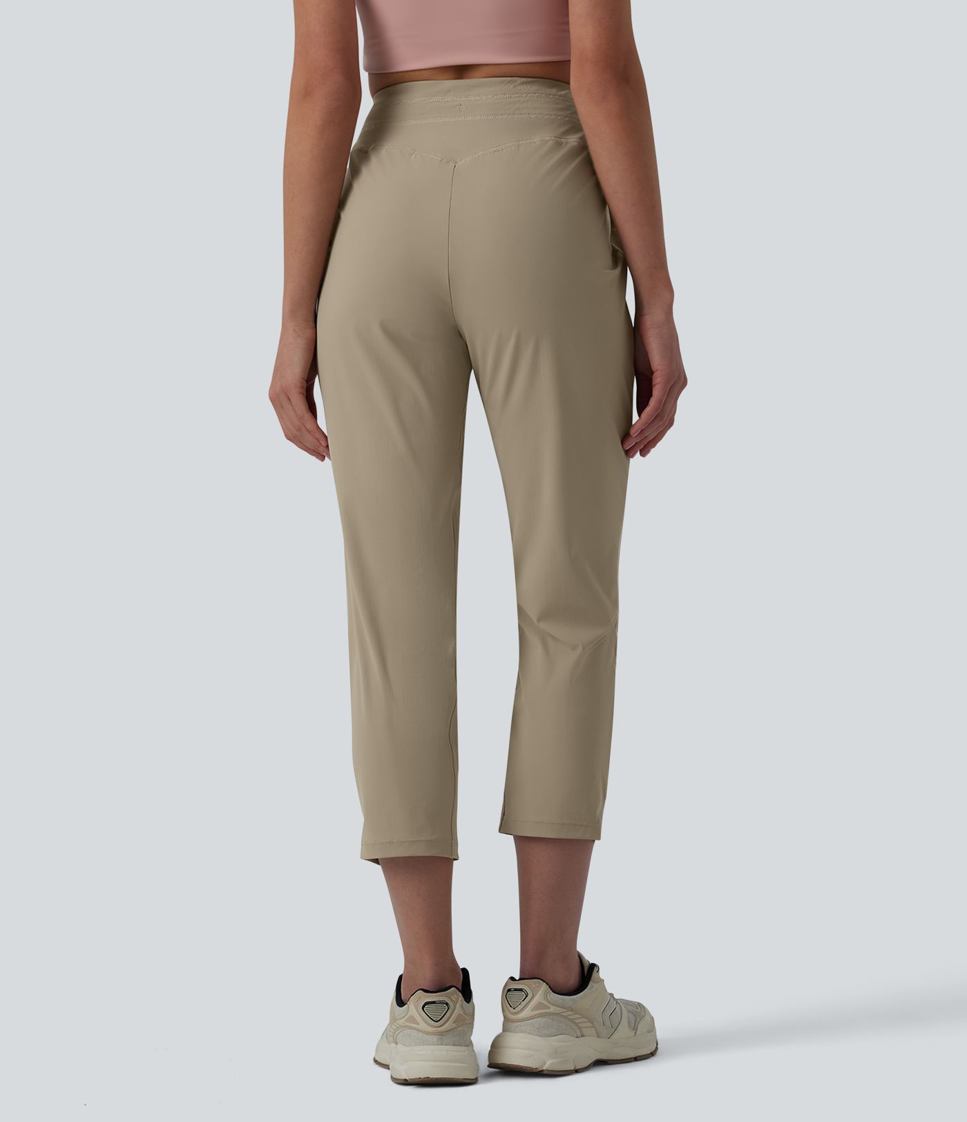 High Waisted Drawstring Ruched Running Cropped Joggers with Pockets