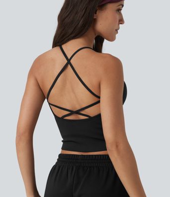 OneForm Seamless Flow Crisscross Backless Deep V-neck Cropped Built-in Bra Yoga Tank Top