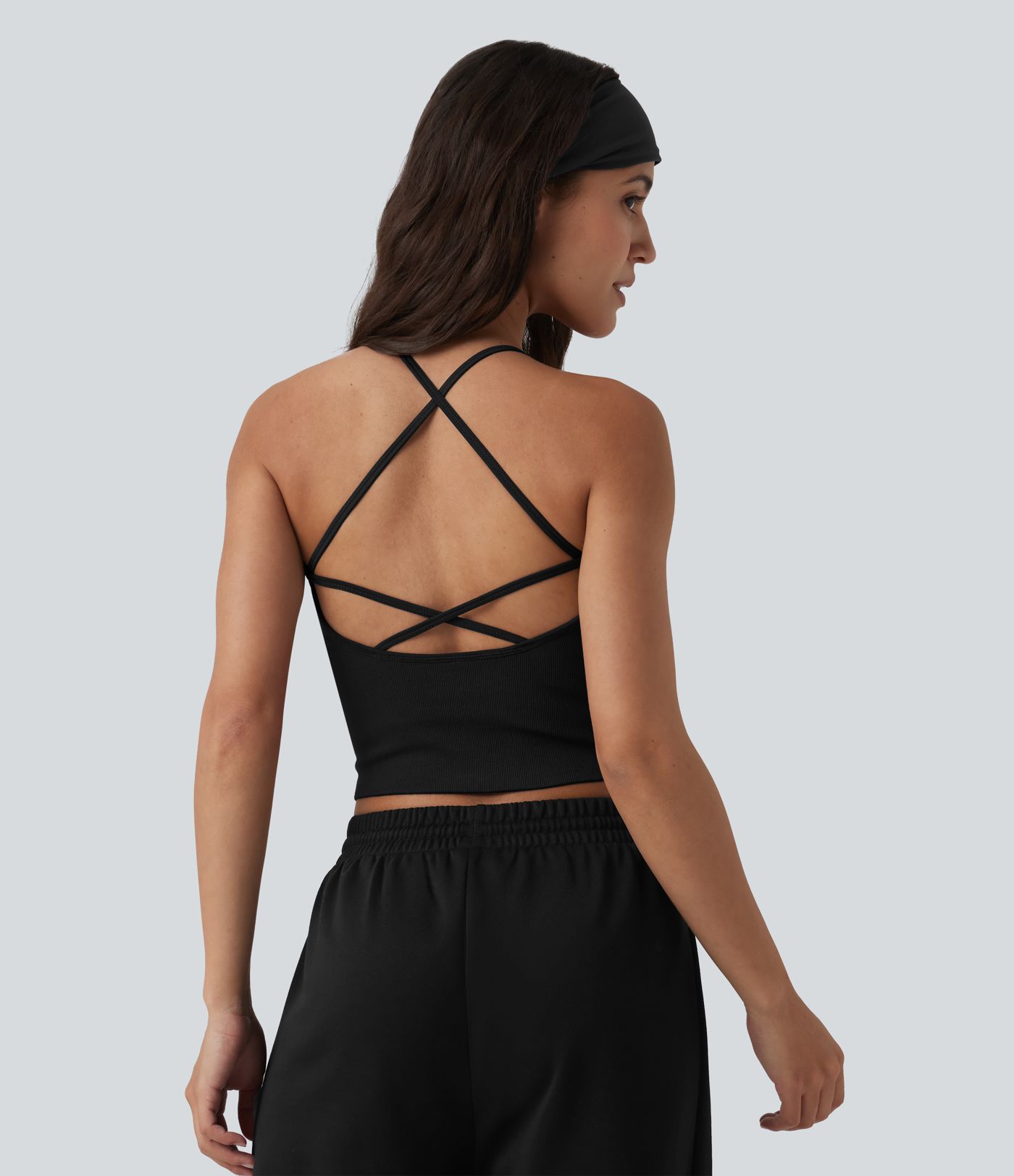 OneForm Seamless Flow Crisscross Backless Deep V-neck Cropped Built-in Bra Yoga Tank Top