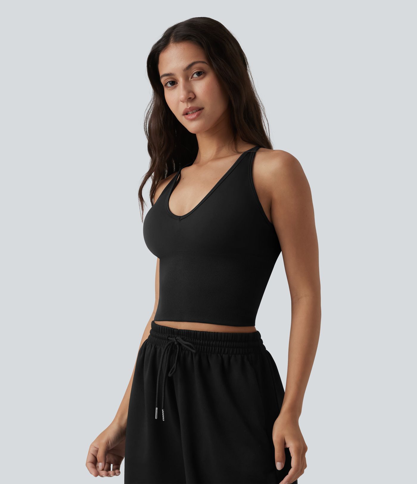 OneForm Seamless Flow Crisscross Backless Deep V-neck Cropped Built-in Bra Yoga Tank Top