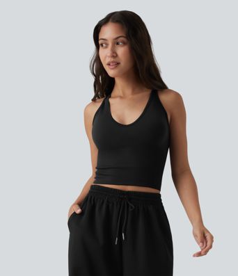 OneForm Seamless Flow Crisscross Backless Deep V-neck Cropped Built-in Bra Yoga Tank Top