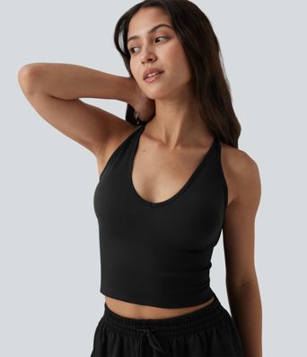 OneForm Seamless Flow Crisscross Backless Deep V-neck Cropped Built-in Bra Yoga Tank Top