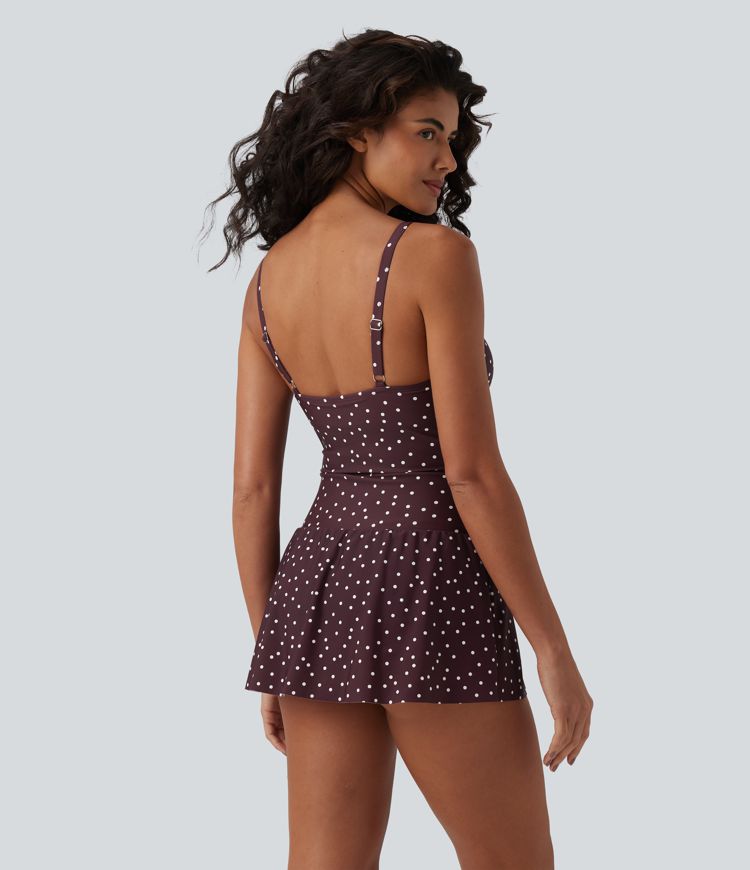 2-in-1 Badeanzug mit V-Ausschnitt, Bauchkontrolle und Polka-Dot-Design - Push-Up