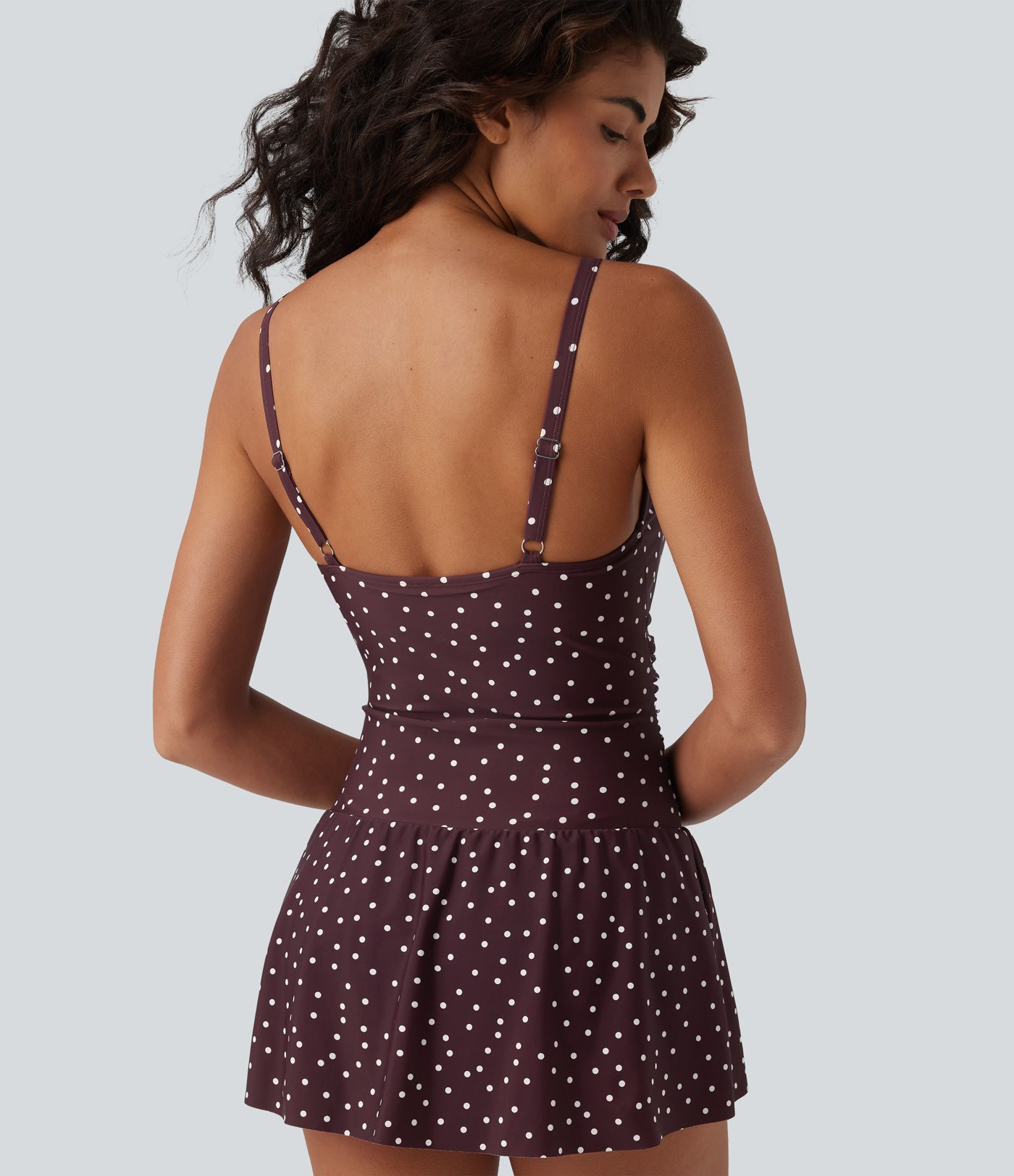 2-in-1 Badeanzug mit V-Ausschnitt, Bauchkontrolle und Polka-Dot-Design - Push-Up