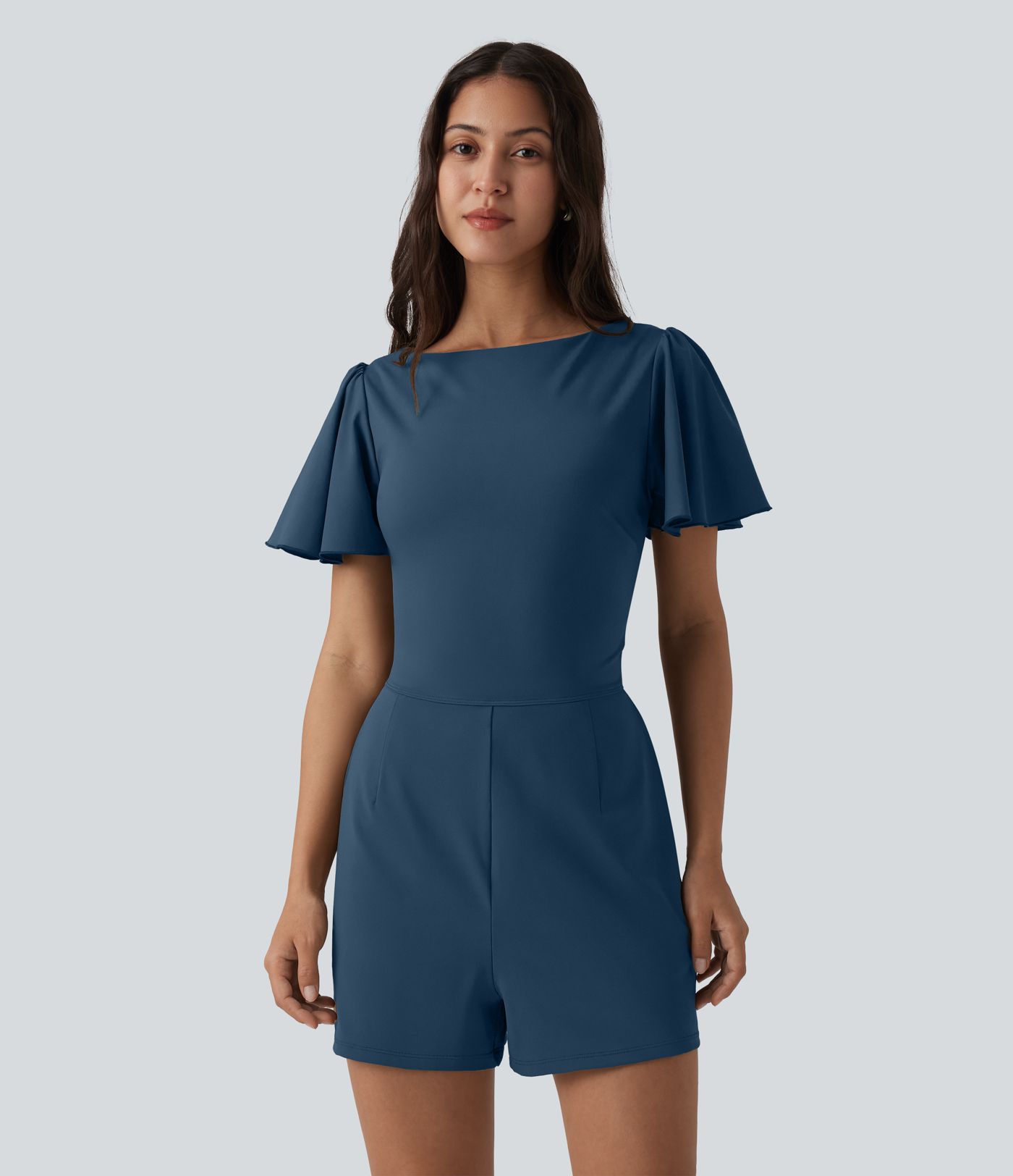 SoftlyZero™ Airy Flounce Short Sleeve Tie Back Cool Touch Casual Romper with Pockets-Easy Peezy Edition