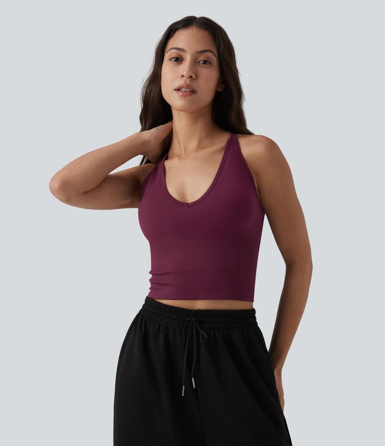 OneForm Seamless Flow Crisscross Backless Deep V-neck Cropped Built-in Bra Yoga Tank Top