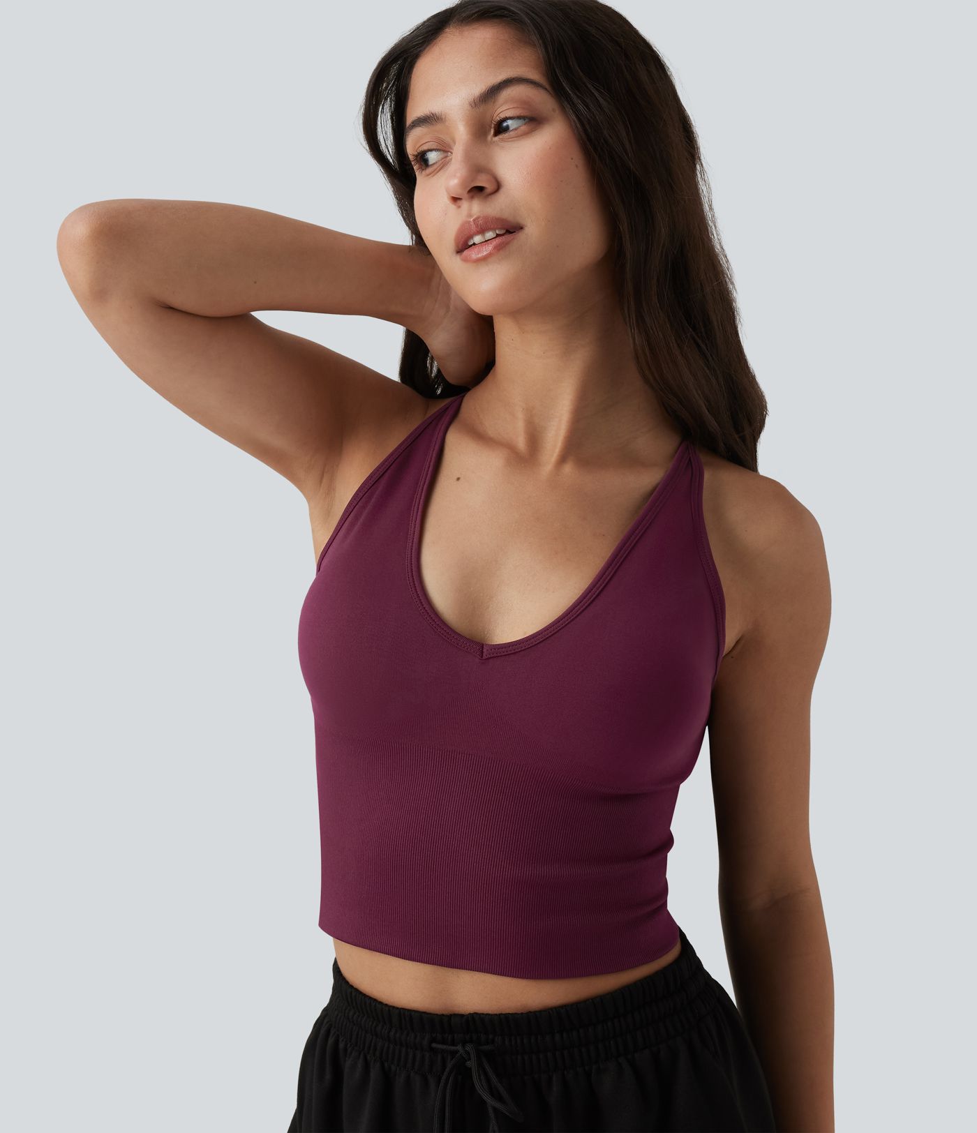 OneForm Seamless Flow Crisscross Backless Deep V-neck Cropped Built-in Bra Yoga Tank Top