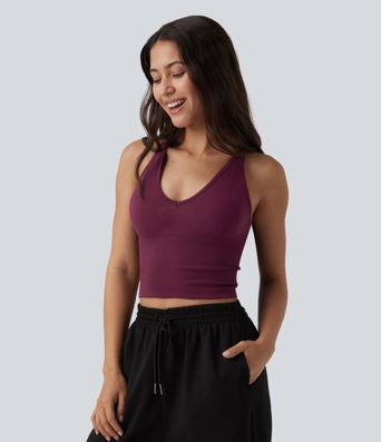 OneForm Seamless Flow Crisscross Backless Deep V-neck Cropped Built-in Bra Yoga Tank Top