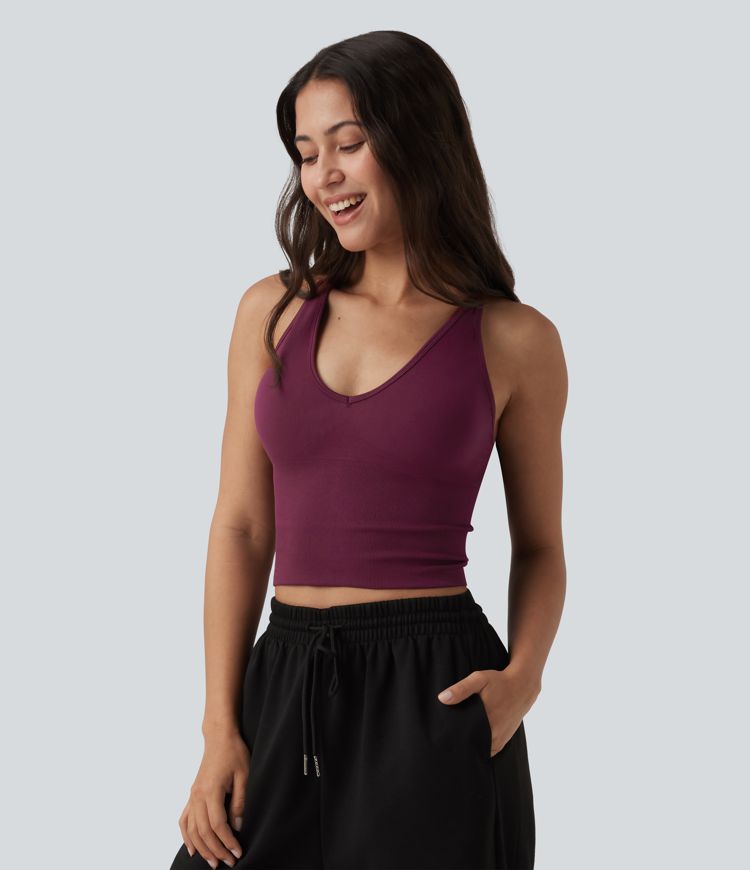 OneForm Seamless Flow Crisscross Backless Deep V-neck Cropped Built-in Bra Yoga Tank Top