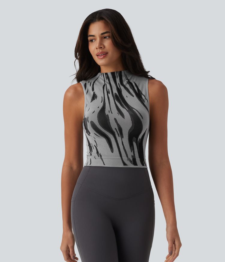 OneForm- Nahtloses Yoga-Tanktop mit Mockneck und Farbblock-Design