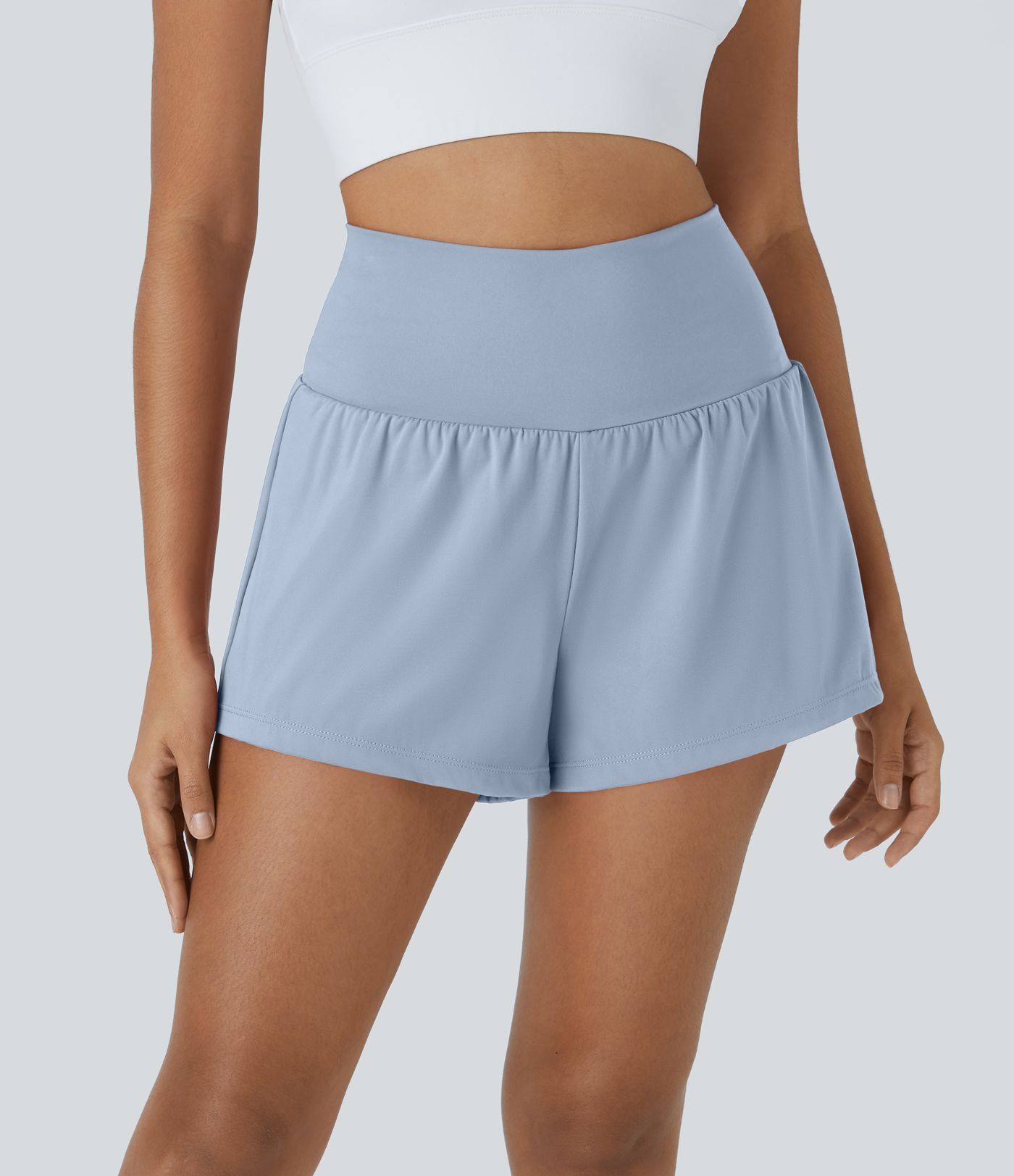 Pantalón corto yoga 2 en 1 tiro alto bolsillo trasero lateral oculto 7.5cm