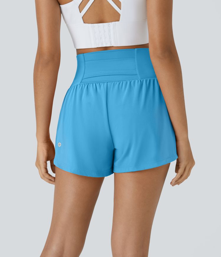 Pantalón corto yoga 2 en 1 tiro alto bolsillo trasero lateral oculto 7.5cm