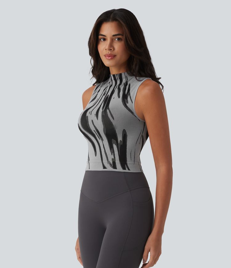 OneForm- Nahtloses Yoga-Tanktop mit Mockneck und Farbblock-Design