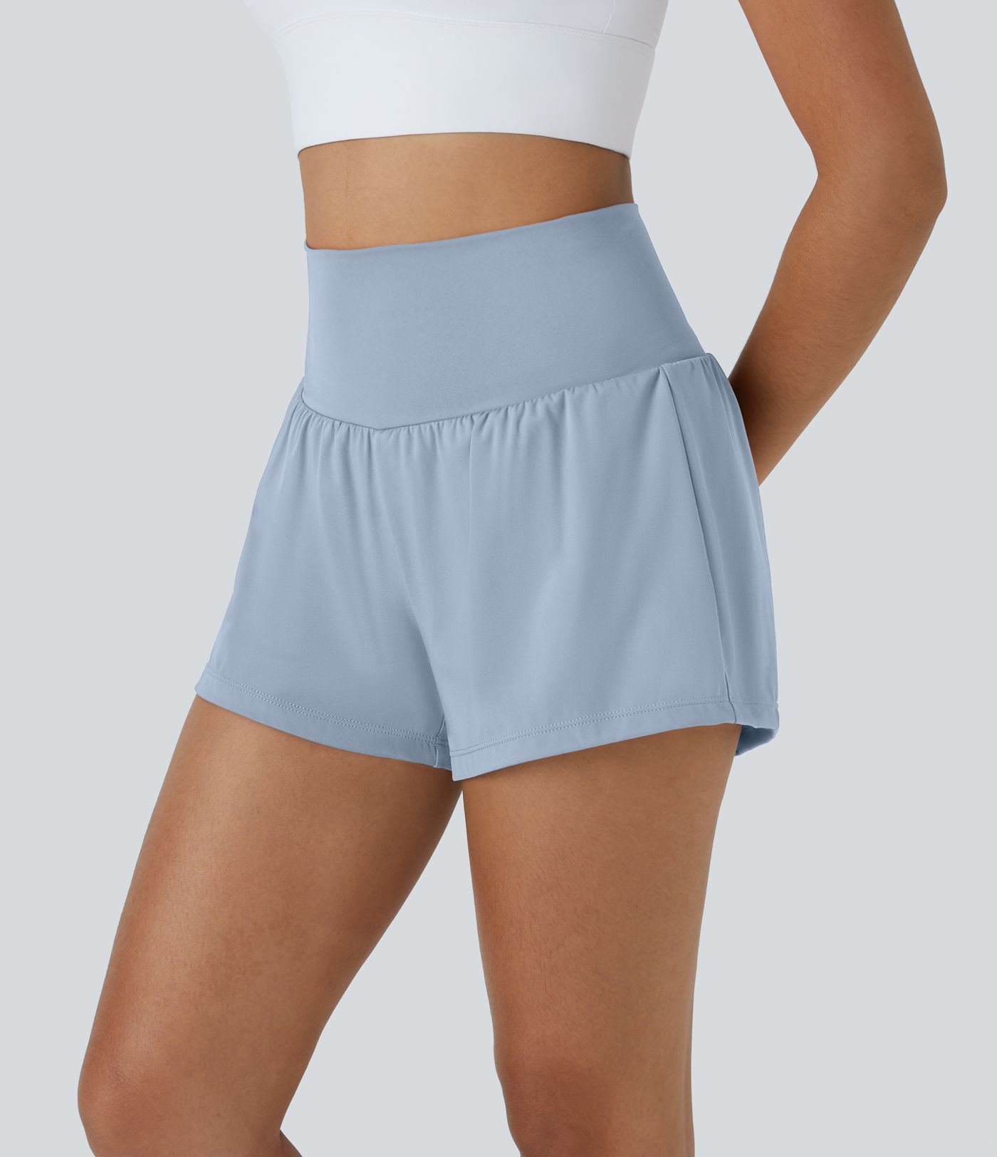 Pantalón corto yoga 2 en 1 tiro alto bolsillo trasero lateral oculto 7.5cm