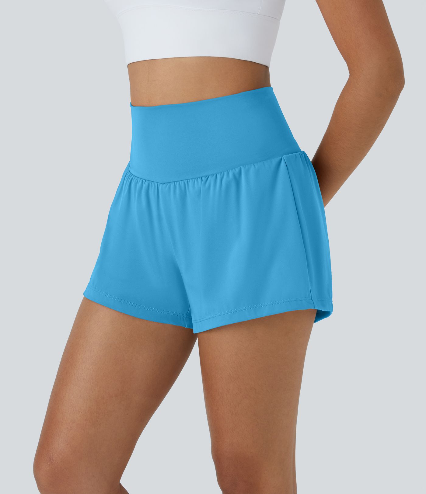 Pantalón corto yoga 2 en 1 tiro alto bolsillo trasero lateral oculto 7.5cm