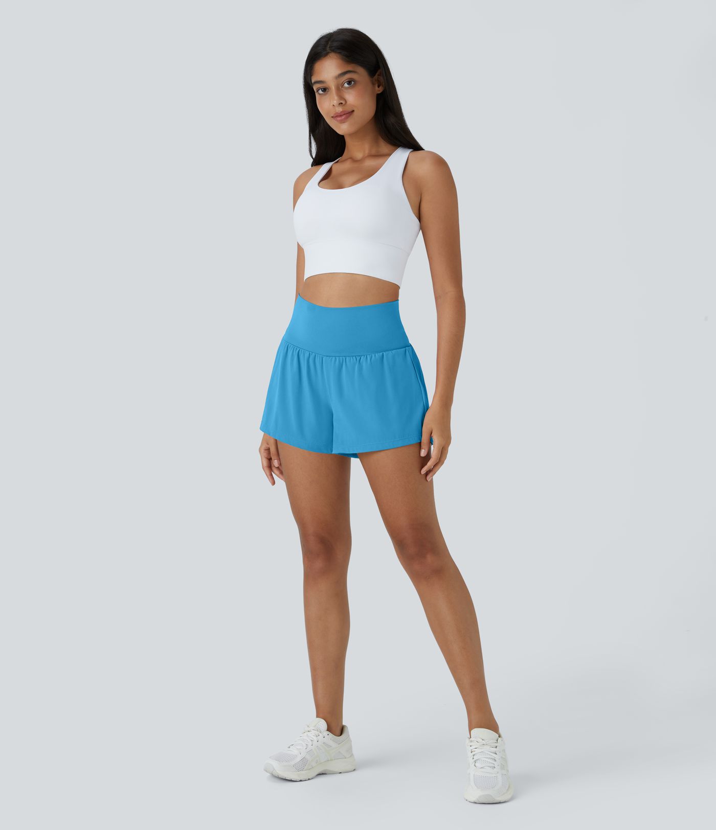 Pantalón corto yoga 2 en 1 tiro alto bolsillo trasero lateral oculto 7.5cm