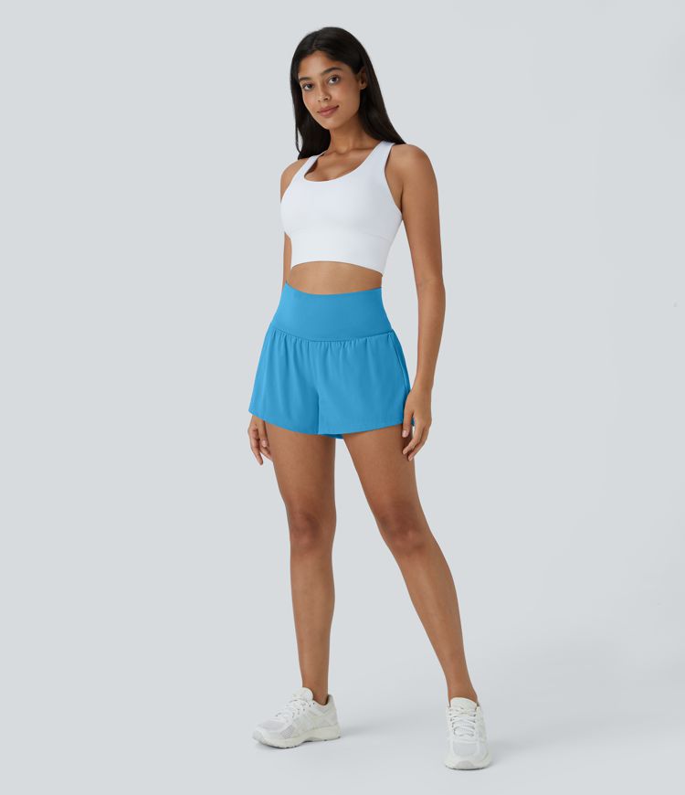 Pantalón corto yoga 2 en 1 tiro alto bolsillo trasero lateral oculto 7.5cm