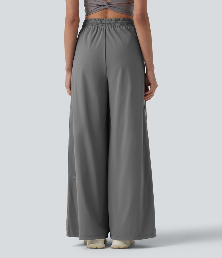 High Waisted Drawstring Wide Leg Stripe Quick Dry Cool Touch Running Pants with Pockets-UPF40+