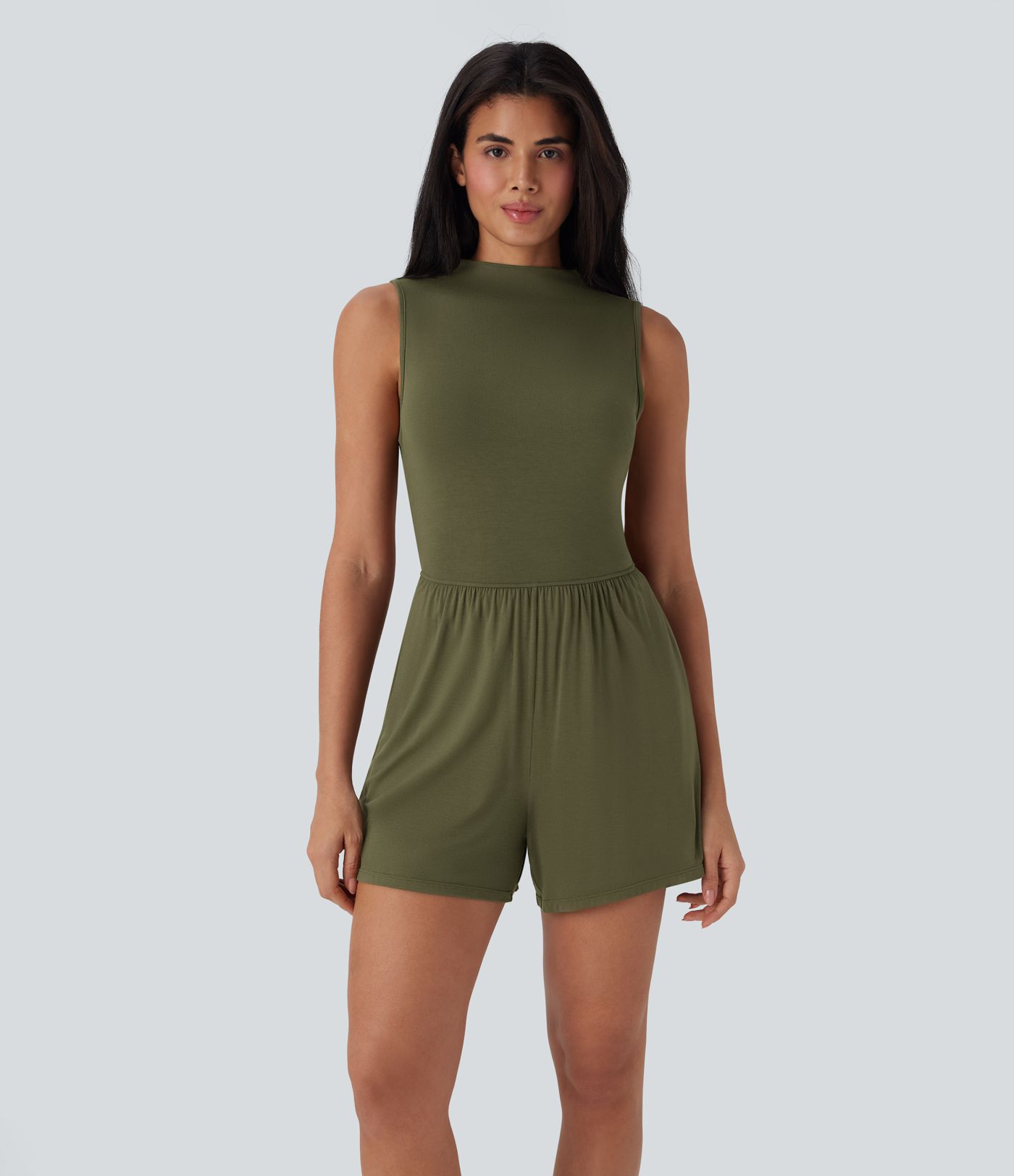 Mock-Neck Sleeveless Casual Jumpsuit with Pockets-Easy Peezy