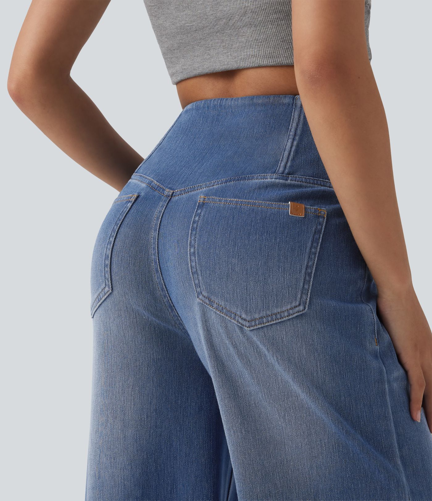 Halara Flex™ Crossover High Waisted Tummy Control Wide Leg Casual Jeans with Pockets