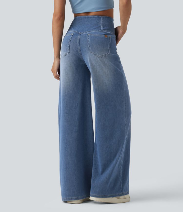 Halara Flex™ Jean large casual taille haute croisée ventre plat, avec poches