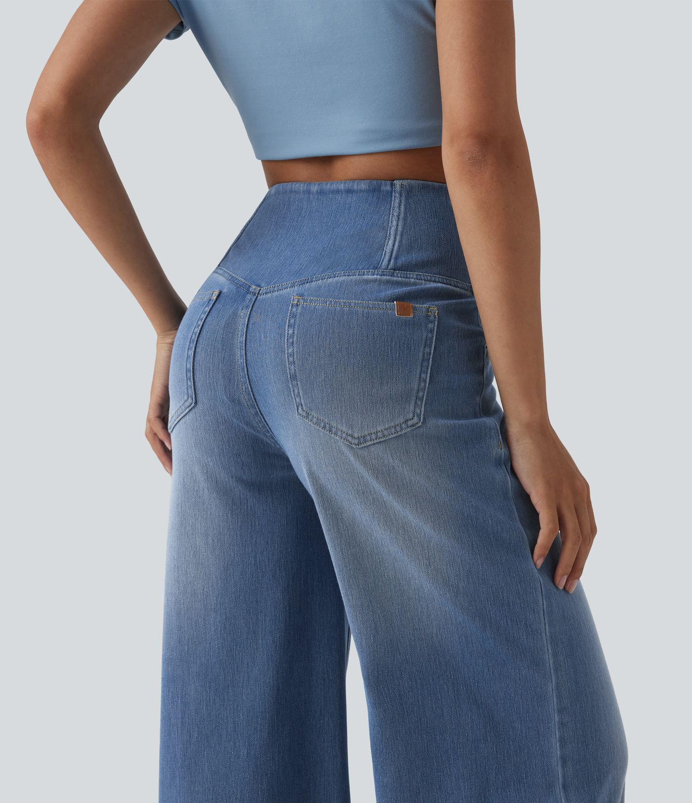 Halara Flex™ Jean large casual taille haute croisée ventre plat, avec poches