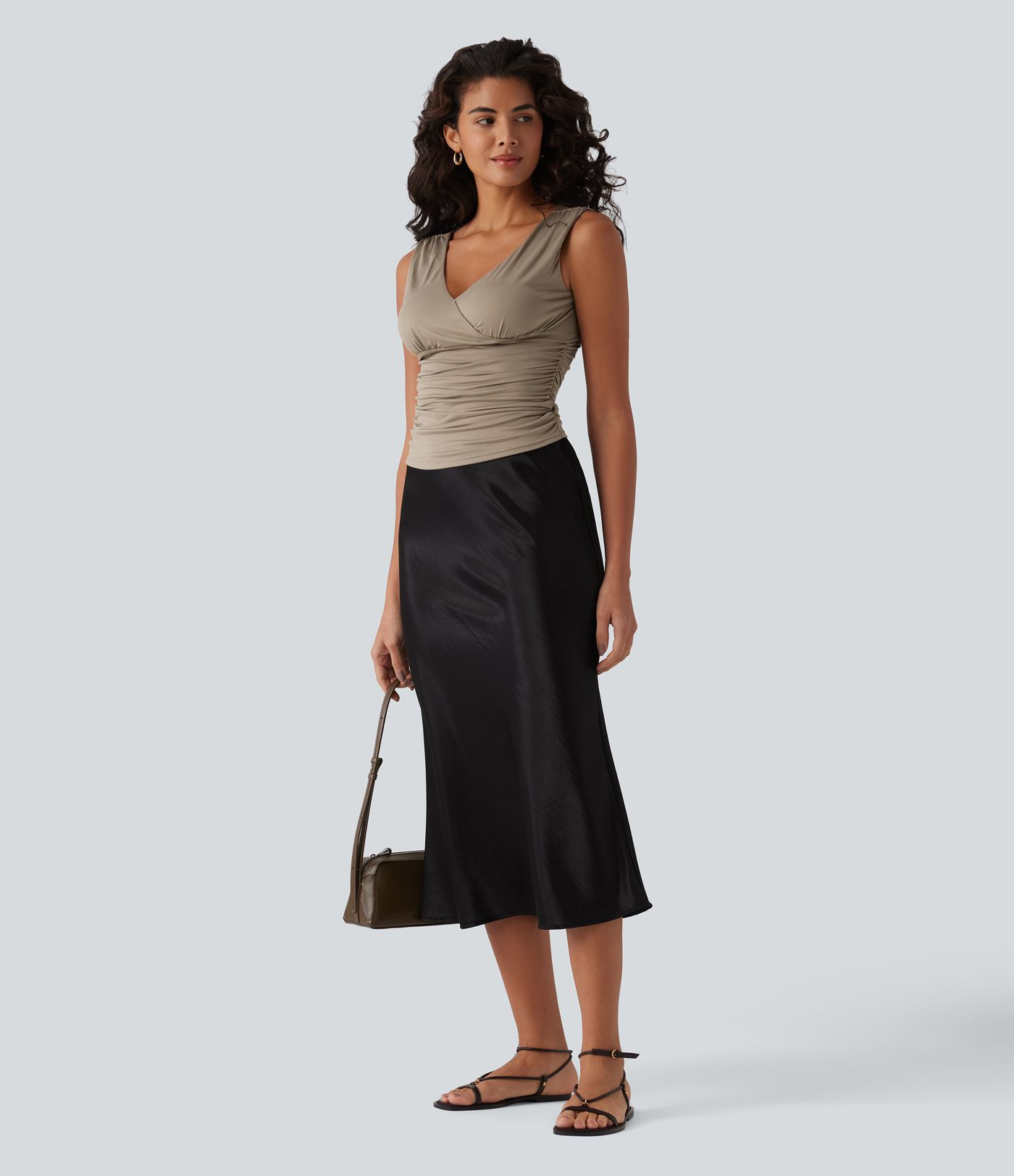 Deep V-neck Crossover Ruched Casual Tank Top