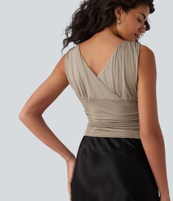 Deep V-neck Crossover Ruched Casual Tank Top