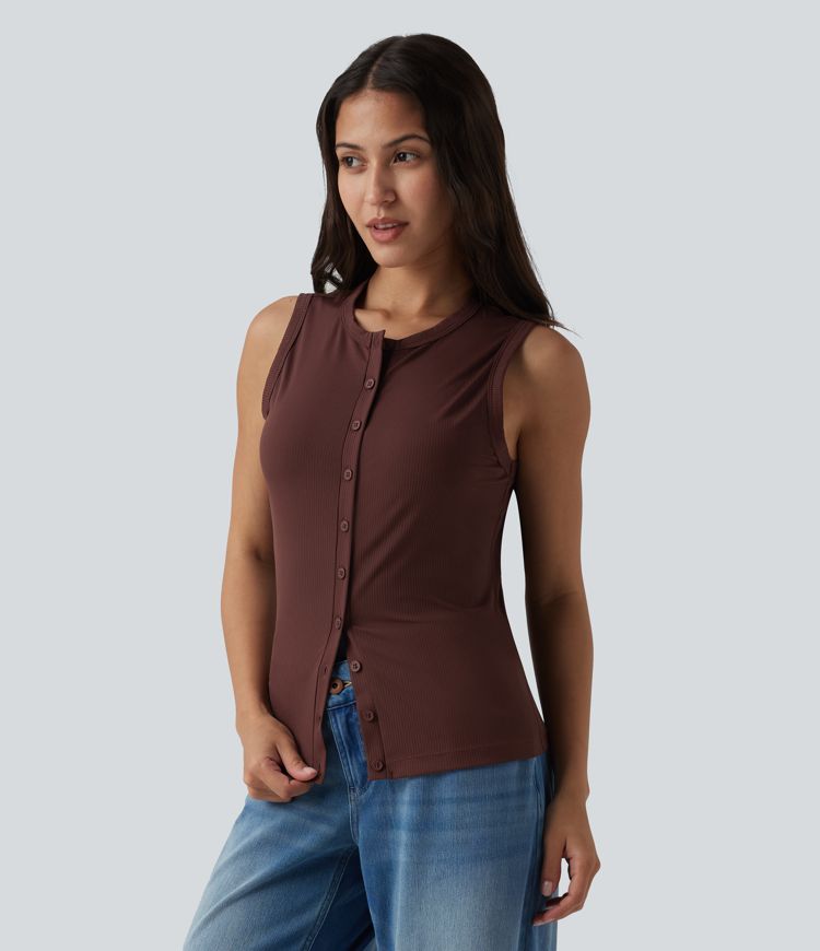 Débardeur casual col rond côtelé maille