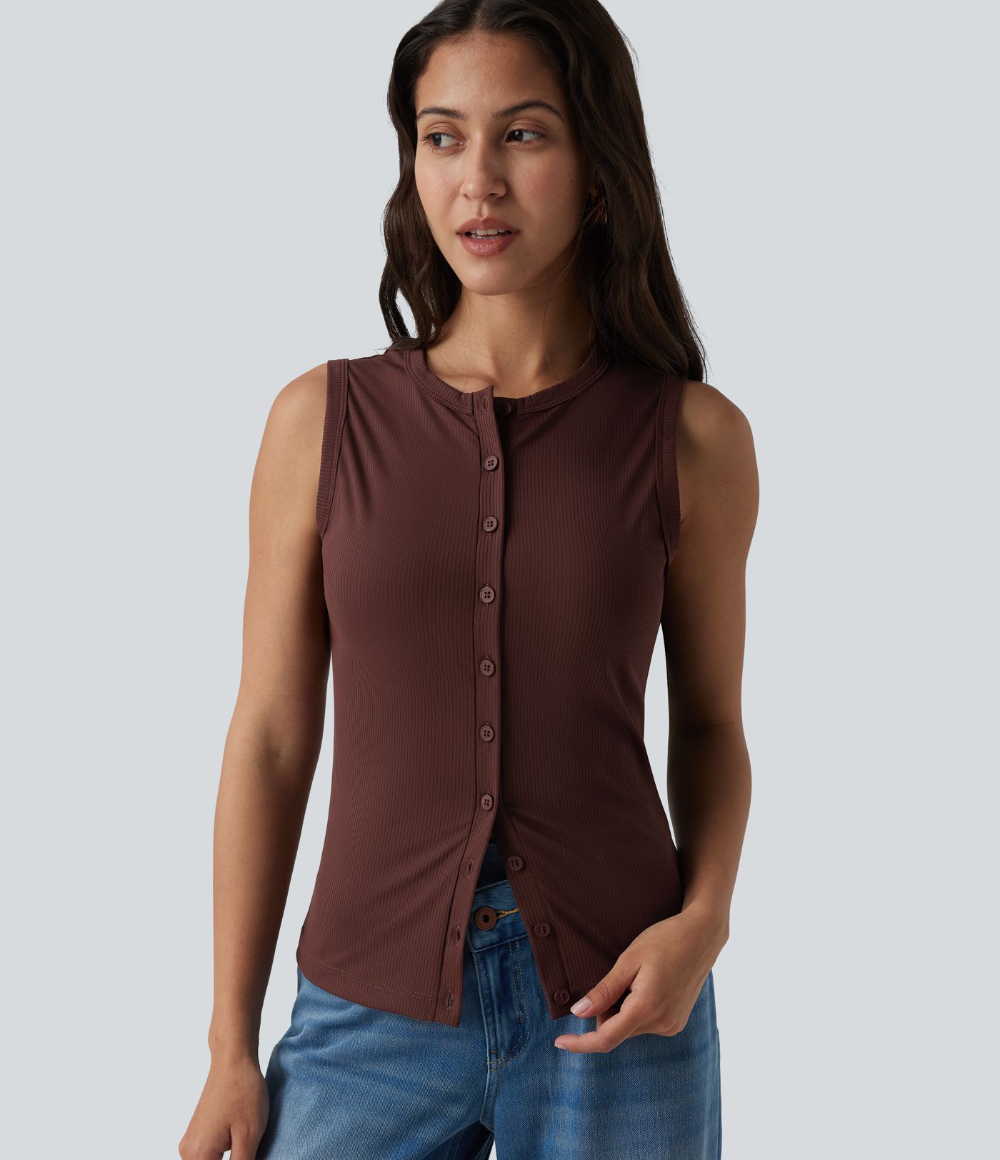 Débardeur casual col rond côtelé maille