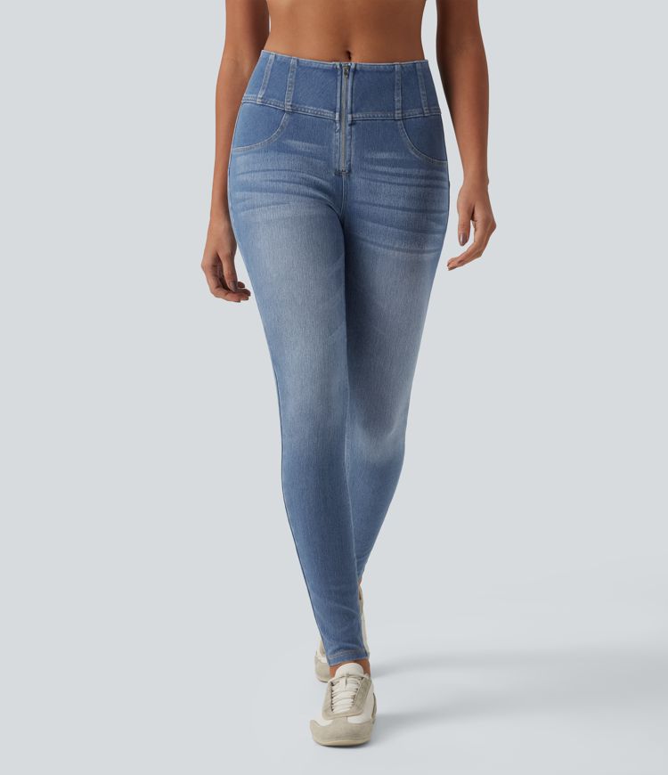 Halara Flex™ Mid Rise Zipper Tummy Control Casual Skinny Jeans with Pockets