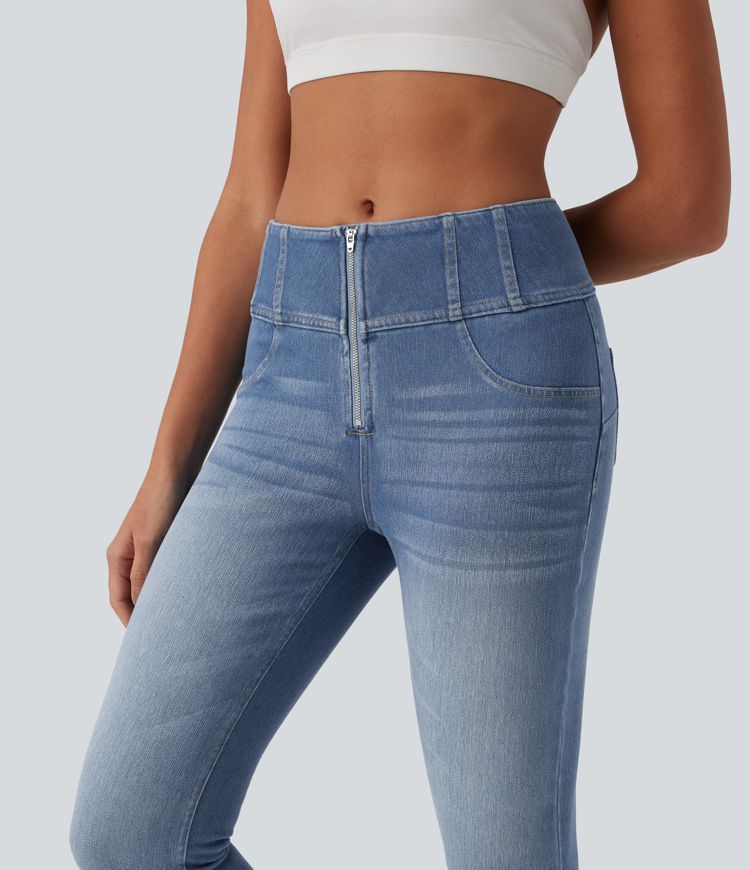 Halara Flex™ Mid Rise Zipper Tummy Control Casual Skinny Jeans with Pockets
