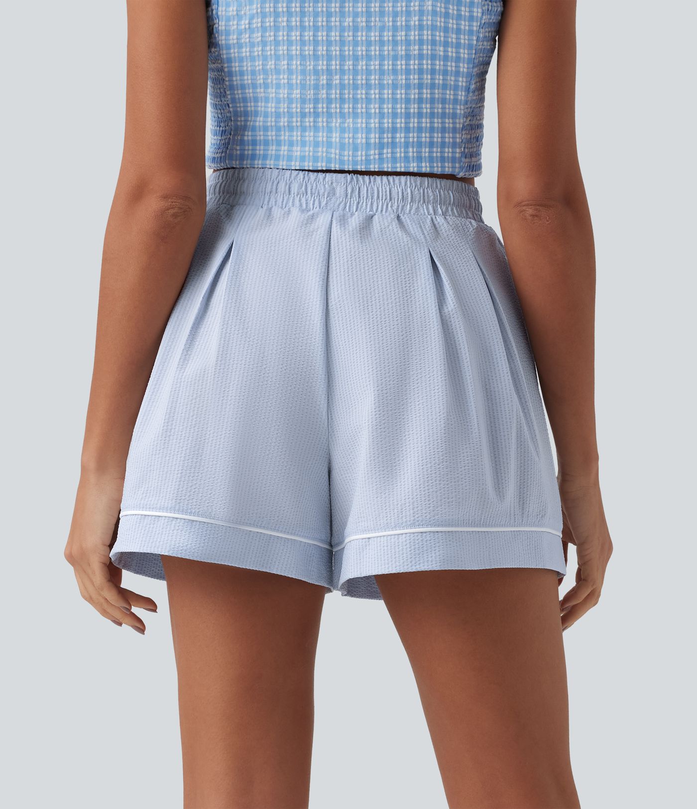 High Waisted Drawstring Pleated Quick Dry Crinkle Resort Baggy Shorts with Pockets