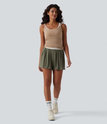 Ribbed Knit Mid Rise Casual Baggy Shorts with Pockets