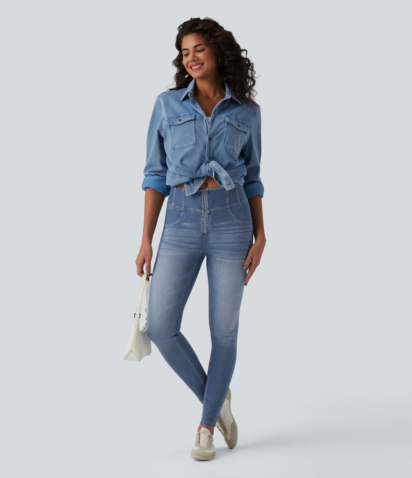 Halara Flex™ Mid Rise Zipper Tummy Control Casual Skinny Jeans with Pockets